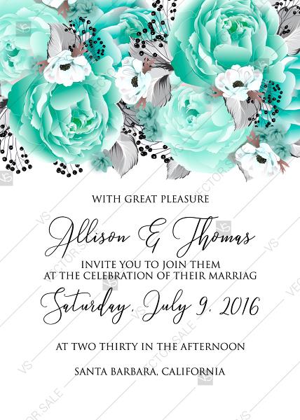 Свадьба - Engagement wedding invitation set blue mint rose peony printable card template PDF 5x7 in instant maker