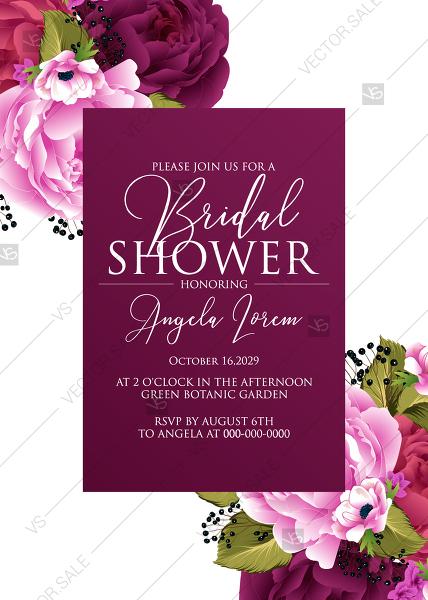 Hochzeit - Bridal shower wedding invitation set pink marsala red peony anemone PDF 5x7 in create online