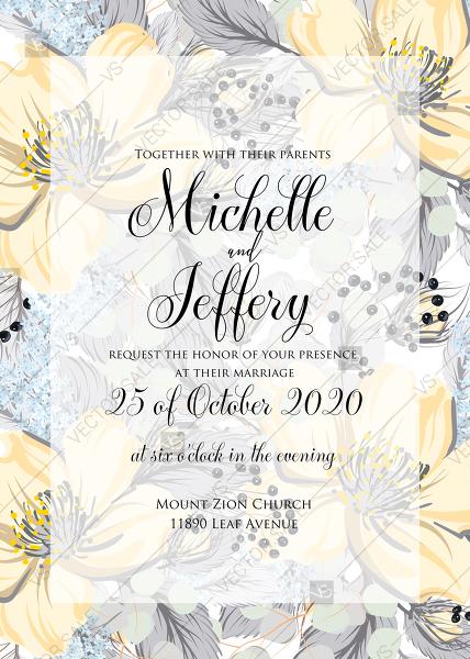Mariage - Wedding invitation set jasmine apple blossom watercolor FTP 5x7 in PDF template