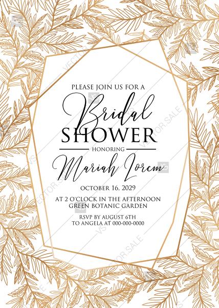 Wedding - Bridal shower wedding invitation cards embossing gold foil herbal greenery PDF 5x7 in customize online