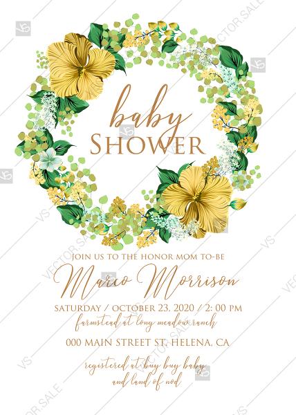Свадьба - Baby shower wedding invitation set yellow lemon hibiscus tropical flower hawaii aloha luau PDF 5x7 in PDF download