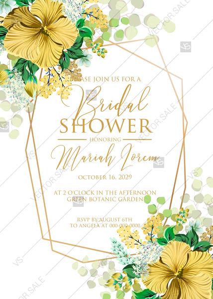 Hochzeit - Bridal shower wedding invitation set yellow lemon hibiscus tropical flower hawaii aloha luau PDF 5x7 in invitation maker