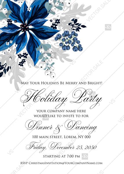 Свадьба - Christmas party wedding invitation set poinsettia navy blue winter flower berry PDF 5x7 in wedding invitation maker