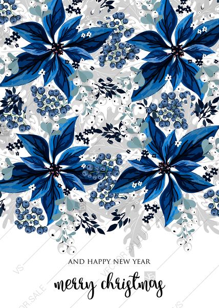 Mariage - Christmas party wedding invitation set poinsettia navy blue winter flower berry PDF 5x7 in online editor