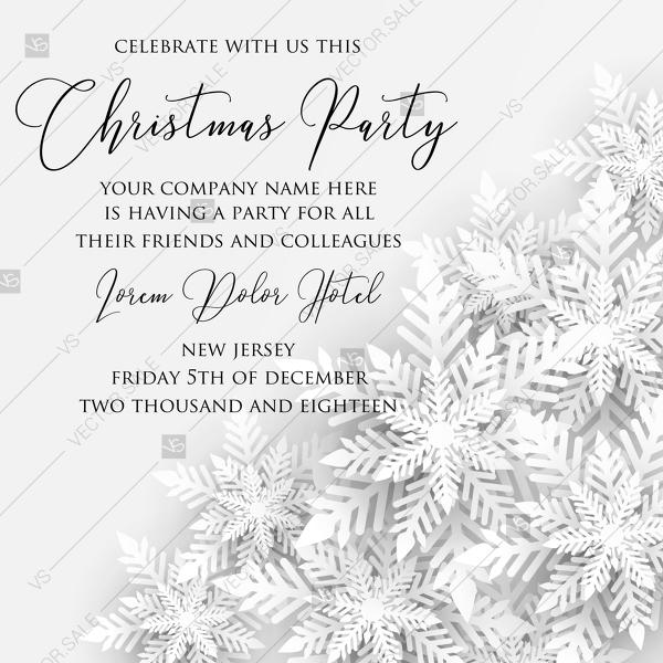 Wedding - Merry Christmas party invitation white origami paper cut snowflake PDF 5.25x5.25 in PDF download