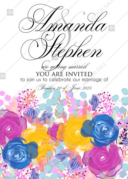 Wedding - Wedding invitation colorful rose peony card template PDF 5x7 in invitation editor