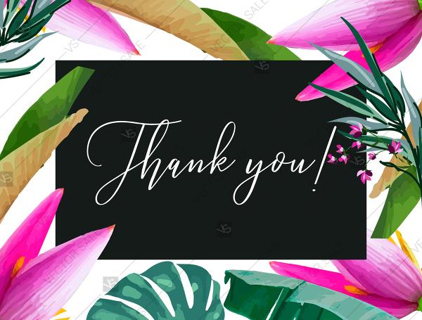 Свадьба - Thank you wedding invitation card set pink pink tropical flowers leaves palm of banana grass PNG 5.6x4.25 in customize online
