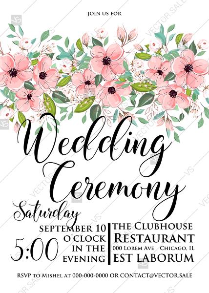 Wedding - Pink anemone wedding invitation floral poppy greenery PDF 5x7 in wedding invitation maker