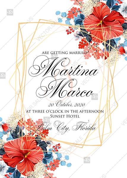 Wedding - Red Hibiscus wedding invitation tropical floral card template Aloha Lauu PDF 5x7 in invitation editor