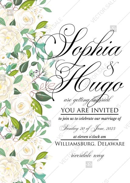 Mariage - Wedding invitation white rose flower card template PNG 5x7 in invitation maker