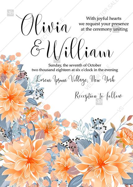 Hochzeit - Autumn Halloween wedding invitation greeting card orange peach chrysanthemum sunflower floral dahlia wedding invitation maker