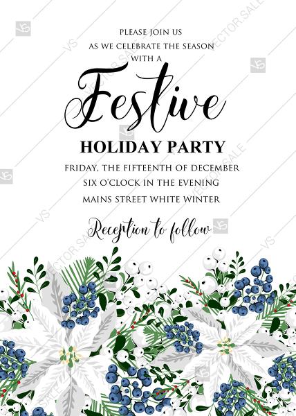 Wedding - White poinsettia flower berry invitation Christmas party flyer PDF 5x7 in invitation maker