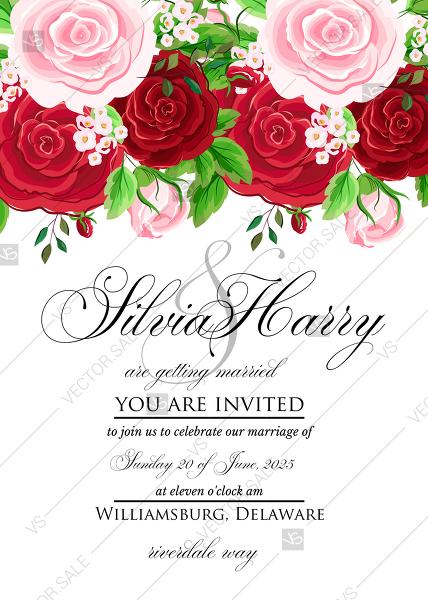 Hochzeit - Red rose wedding invitation PDF 5x7 in