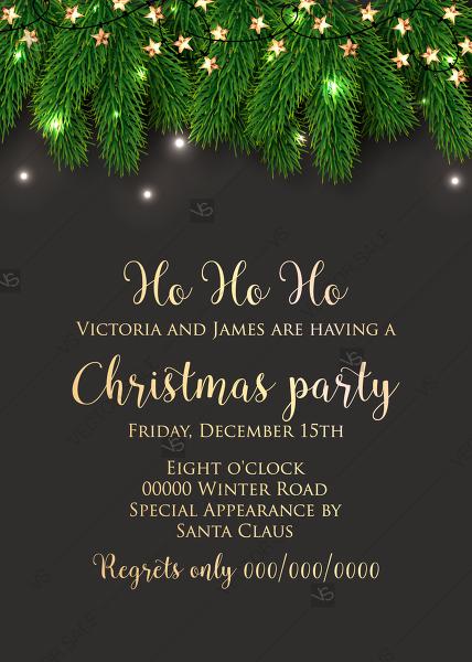 Wedding - Fir Christmas party invitation tree branch wreath light garland Invitation Poster Sale Banner Flyer greeting PDF 5x7 in card invitation maker