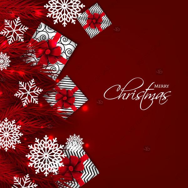 زفاف - Merry Christmas Party invitation vector with fir pine wreath snowflake gift box red bow decoration bouquet