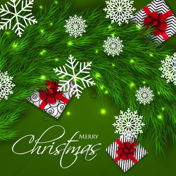 زفاف - Merry Christmas and Happy New Year card green fir wreath gift box snowflake vector illustration fiesta