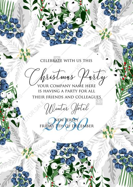 Mariage - White poinsettia flower berry invitation Christmas party flyer PDF 5x7 in instant maker