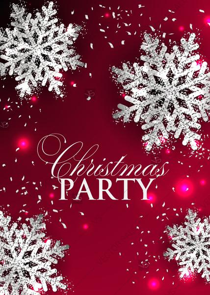 Wedding - Merry Christmas Party Invitation Background silver Paper cut Shining Silver Snowflakes PDF 5x7 in
