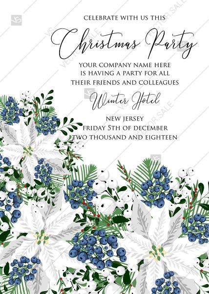 Mariage - White poinsettia flower berry invitation Christmas party flyer PDF 5x7 in create online