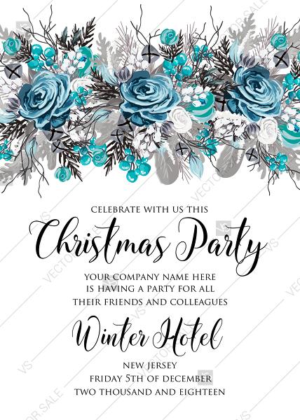Mariage - Christmas party Invitation winter wedding invitation Blue rose fir PDF template