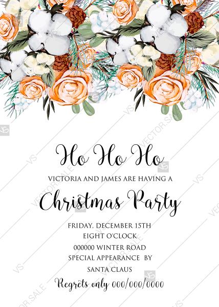 Wedding - Christmas Party Invitation cotton winter wedding invitation fir peach rose wreath