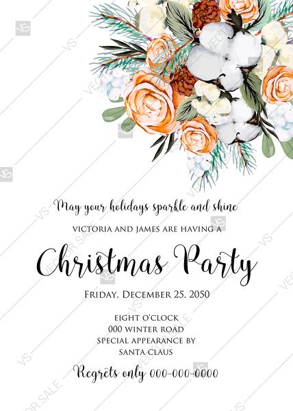 Mariage - Christmas Party Invitation cotton winter wedding invitation fir peach rose wreath create online