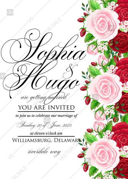 Mariage - Red rose wedding invitation PDF 5x7 in personalized invitation