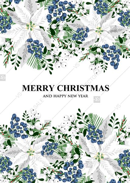 Wedding - White poinsettia flower berry invitation Christmas party flyer PDF 5x7 in invitation editor