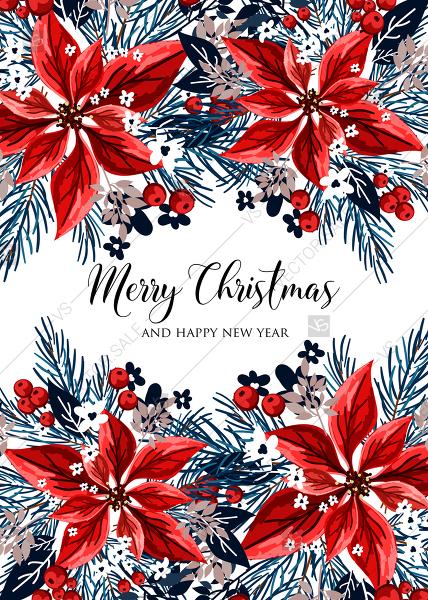 Wedding - Christmas party invitation red poinsettia winter flower berry fir floral wreath PDF 5x7 in invitation editor