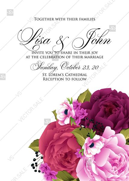 Mariage - Wedding invitation marsala peony pink burgundy PDF 5x7 in invitation maker