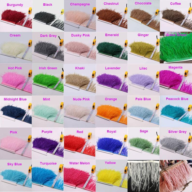 Wedding - Ostrich Feather Satin Ribbon DyedFeathers Fringe Sewing Crafts for Prom Dress Dance Costumes Sold by 1 meter 34 Colours
