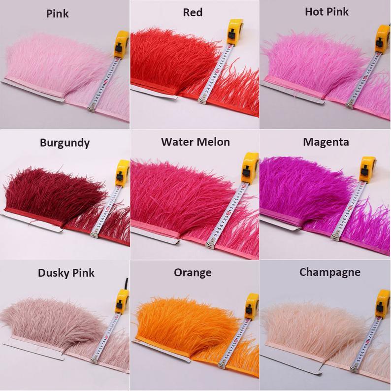 Hochzeit - 1 meter Long Ostrich Trim Ostrich Feather Fringe Trim Satin Ribbon Colorful for Dress Millinery Costumes Decoration Pack