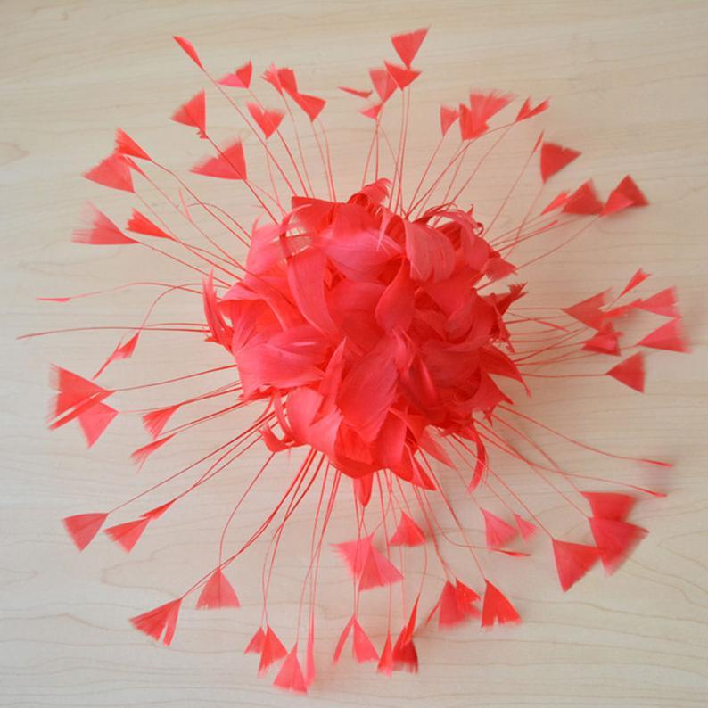 Wedding - Handmade Feather Flower Hat Trims Millinery Flower Feather Craft Fascinator for Bridal Pieces Prom Races Color Custom to order