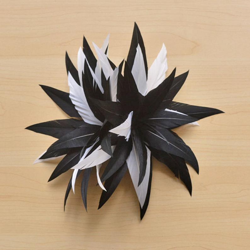 Wedding - Black and White Feather Flower Handmade Fascinators Feather Craft Embellishment Brim for Tea Party Millinery Color Customized