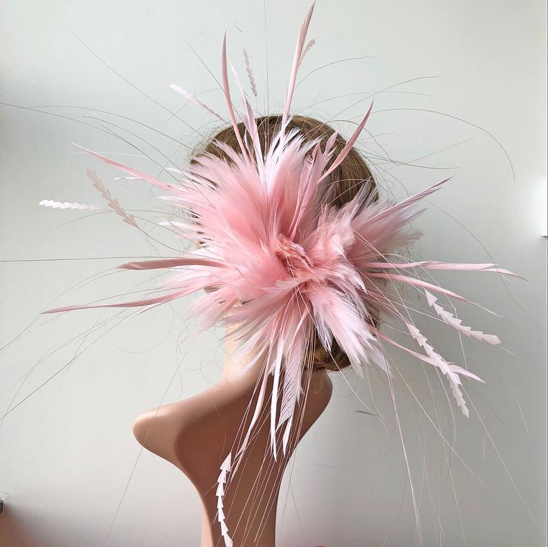 Wedding - Pink Feather Wired Mount Millinery Feather Handmade Women Fascinator Headwear Feather Flower Addition for Party Prom 1 Piece