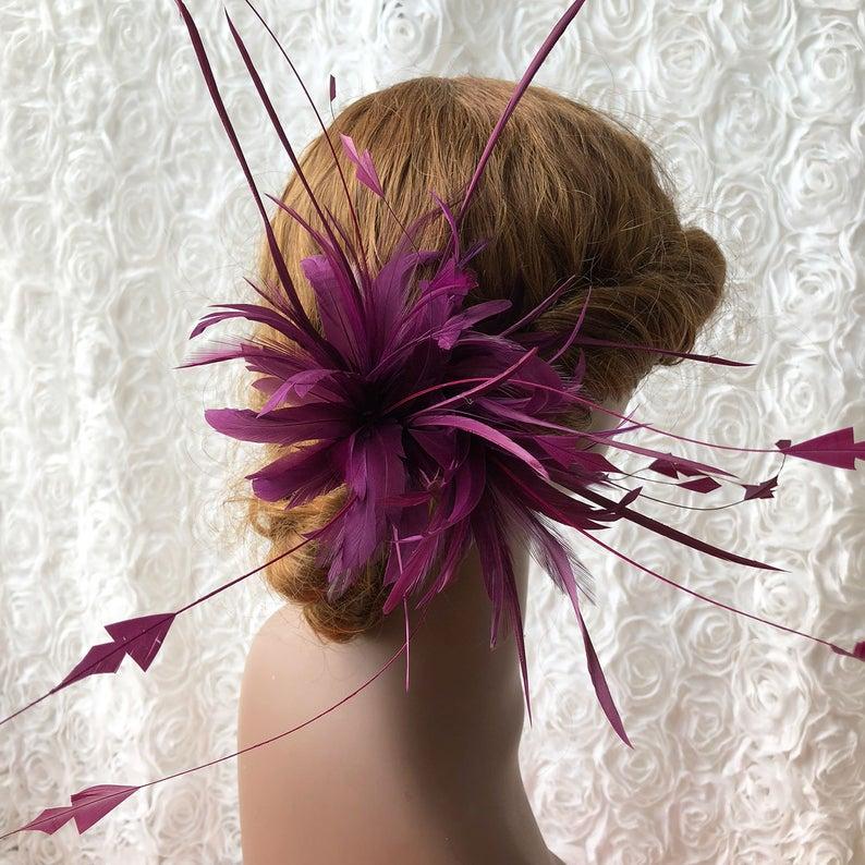 زفاف - Handmade Coque Feather Decoration Millinery Flower Mount Plume Flowers for Party Hat Wedding Decoration Bridal Headpiece 1 Piece