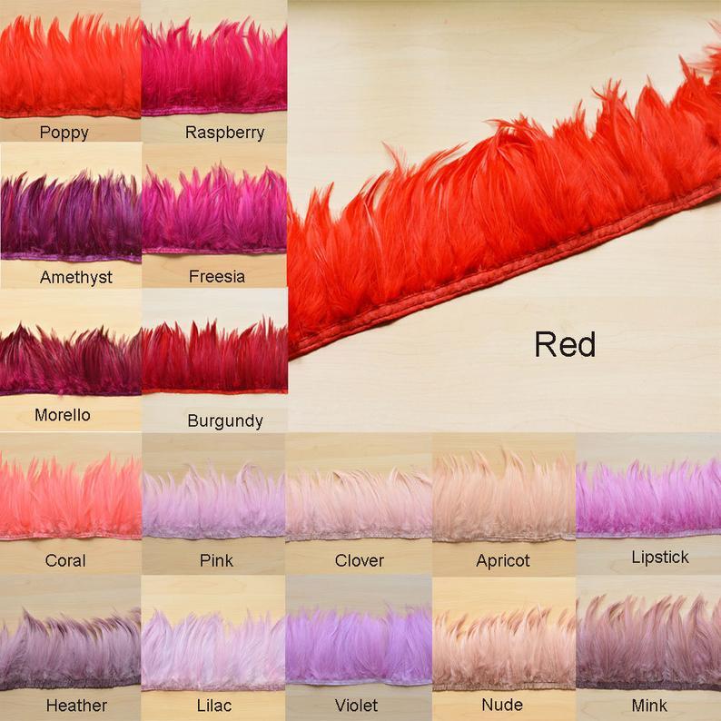 Wedding - 0.5 meter Hackle Feather Trim Rooster Hackle Feather Fringe Trims for Millinery Fascinators Themed Party Costume Crafts Dress Decoration
