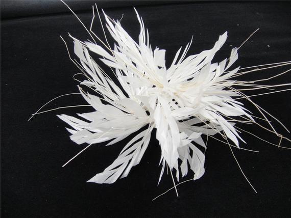 Wedding - Coque Stripped Feather Feather Mount Wired Feathers Hat Trims for Millinery Fascinator Crafts Project 1 Piece