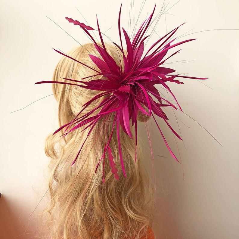 زفاف - Color Customized Feather Hair Flower with Mount Millinery Feather Flower Adornments Feathers Craft for Millinery Veil 1 Piece