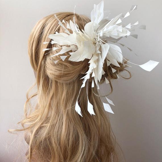 Hochzeit - Handmade Feather Hair Flower Headpiece Millinery Feather Mount Barrettes Accessories Fascinator Flower for Wedding Party Prom 1 Piece