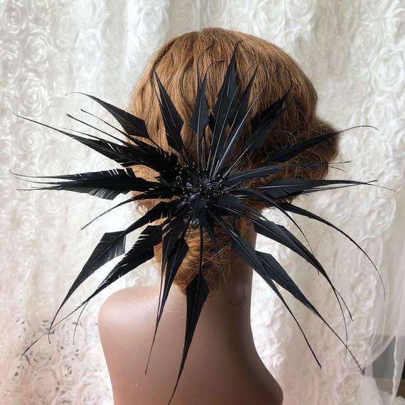 Mariage - Beaded Black Feather Flower Millinery Flower Craft Handmade Plume Flower Feathers Mount for Bouquets Fascinators Decoration 1 Piece