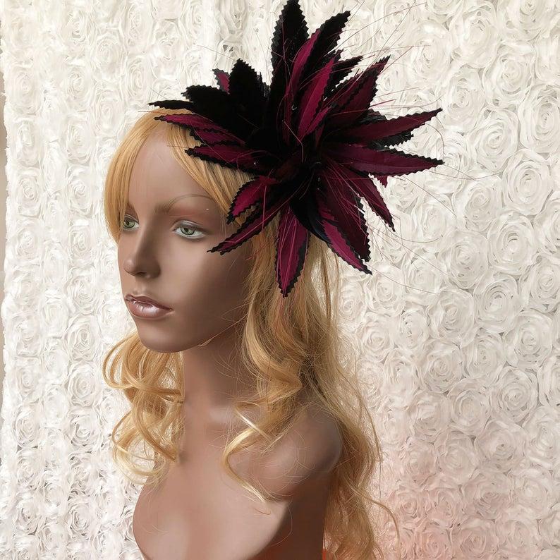 Wedding - Royal Fascinators Feather Flower Mount FeatherCrafts Millinery Feather Hat Trim for Prom Party Headwear 1 Piece Customized Color