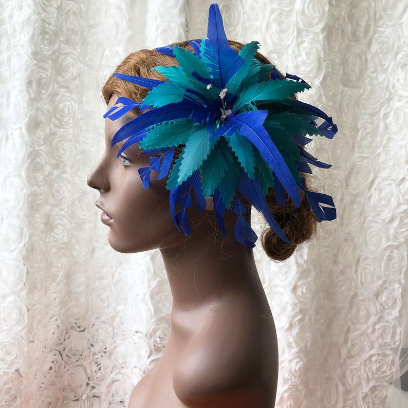 Mariage - Fascinator Feather Flower with Crystal Center Millinery Feather Hat Trimming Hair Flower Decoration for Wedding Races Party Prom 1 Piece