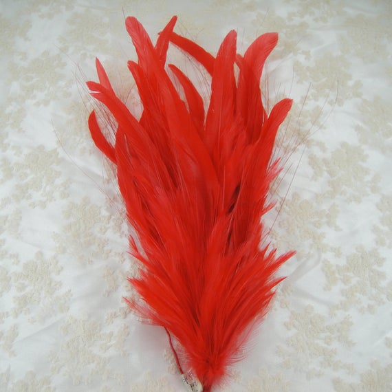 زفاف - Handmade Feather Mount Red Millinery Feather Mount Decorative Hat Trim Feathers for Fascinators Wedding Races Crafts, 1 Piece
