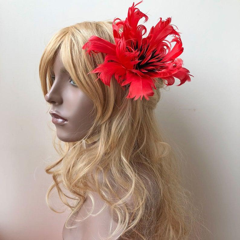 زفاف - Red Feather Flower Charming Flower Headwear Decorative Feathers DIY Ornament for Wedding Party Millinery Fascinators 1 Piece