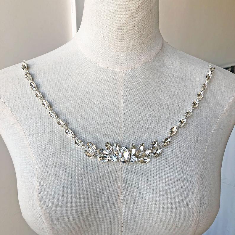 Свадьба - Shine Bridal Rhinestone Chain Bling Crystal Diamante Applique Motif for Wedding Dress Add Noticeable to Jacket Blouse
