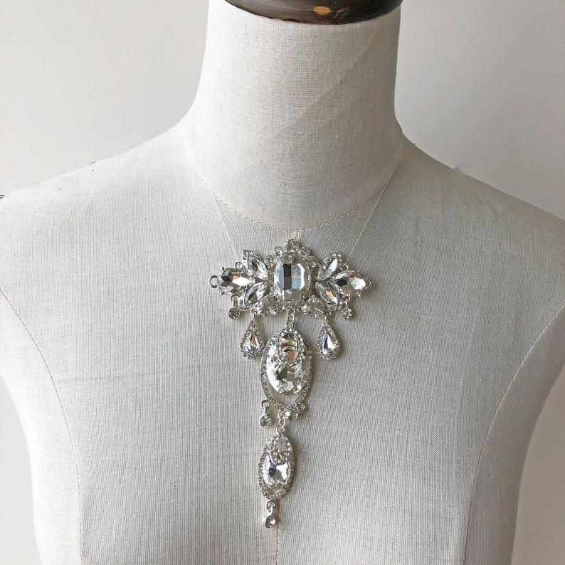 زفاف - Shine Rhinestone applique for Bridal Garter Crystal Patch Wedding Dress Accessories Women Necklaces for Prom Party