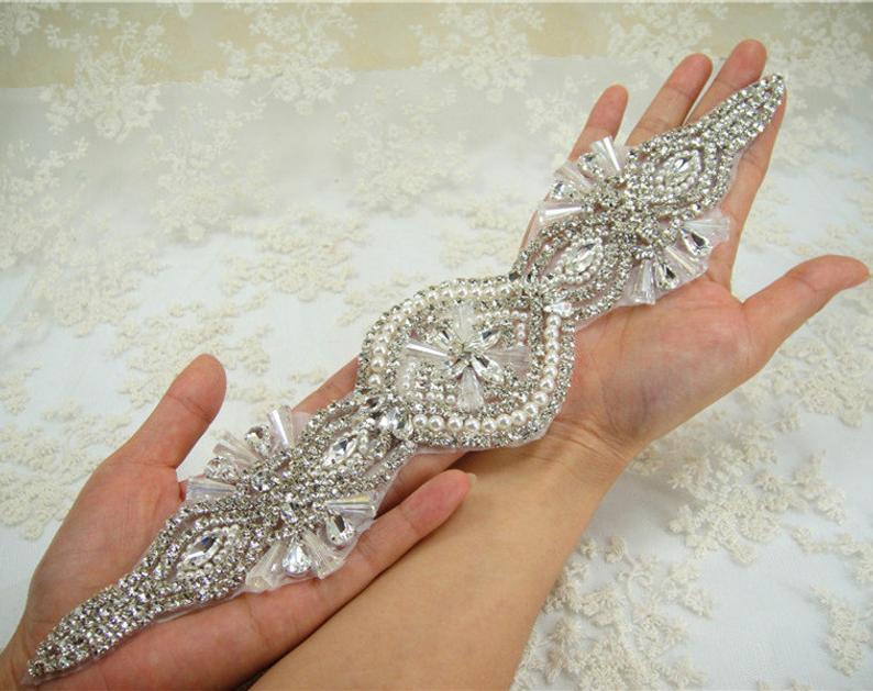 زفاف - Wedding Rhinestone applique Bling Crystal applique With Pearl Details add a glam touch for Prom Party Dress Bridal Gown