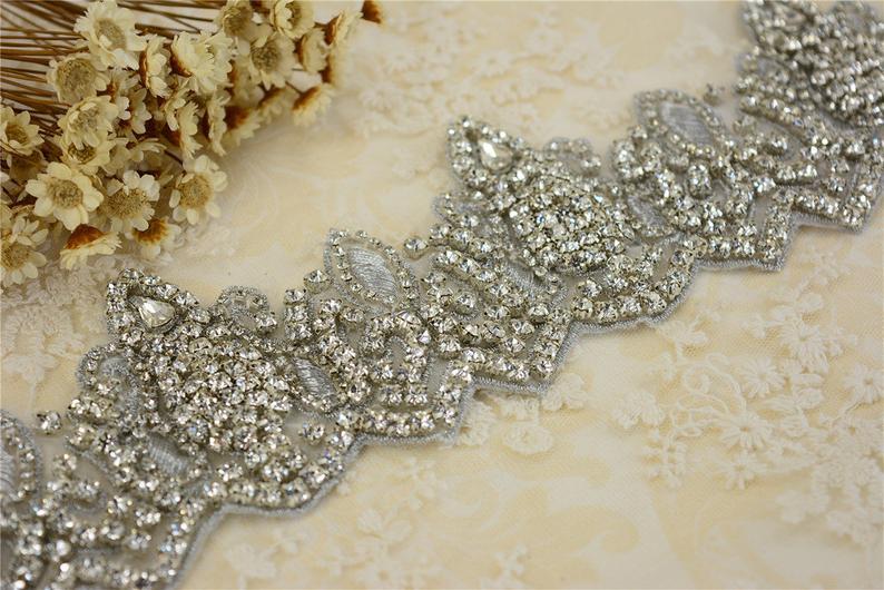 Wedding DIY Applique Crystal Bridal Dress Applique Diamante Trim Beaded Motif 