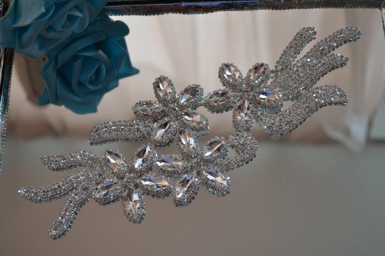 Hochzeit - Crystal Bridal Applique, Diamante Brooches, Wedding Rhinestone Motif, Crystal Brooches, Rhinestone Brooches, diamante brooches for garters,